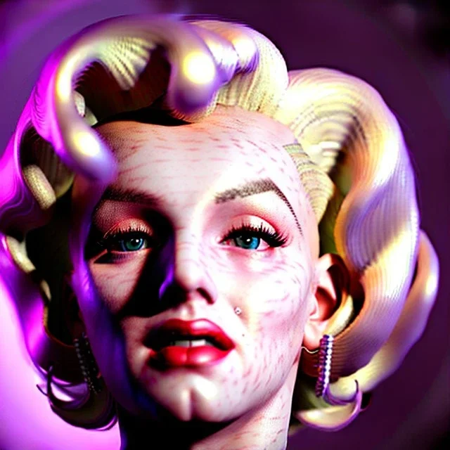 Realistic image portrait, sweet Marylin Monroe, blonde woman, punk style, long hair, glow eyes, highly detailed, unreal engine 5, ray tracing, RTX, lumen lighting, ultra detail, volumetric lighting, 3d, finely drawn, high definition, high resolution.