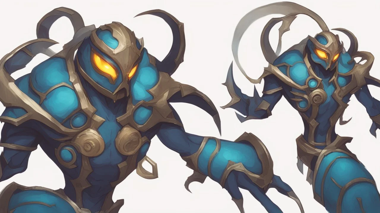 Nautilus is a champion in the game League of Legends with a menacing and alluring appearance. He wears a heavy blue suit with spider-like and metallic elements. He has a sturdy frame and a massive metal mask covering his head, which features two glowing eyes. He wields a weapon made of metal flanges called the "Anchor of the Depths" and is known for powerful movements and devastating strikes.