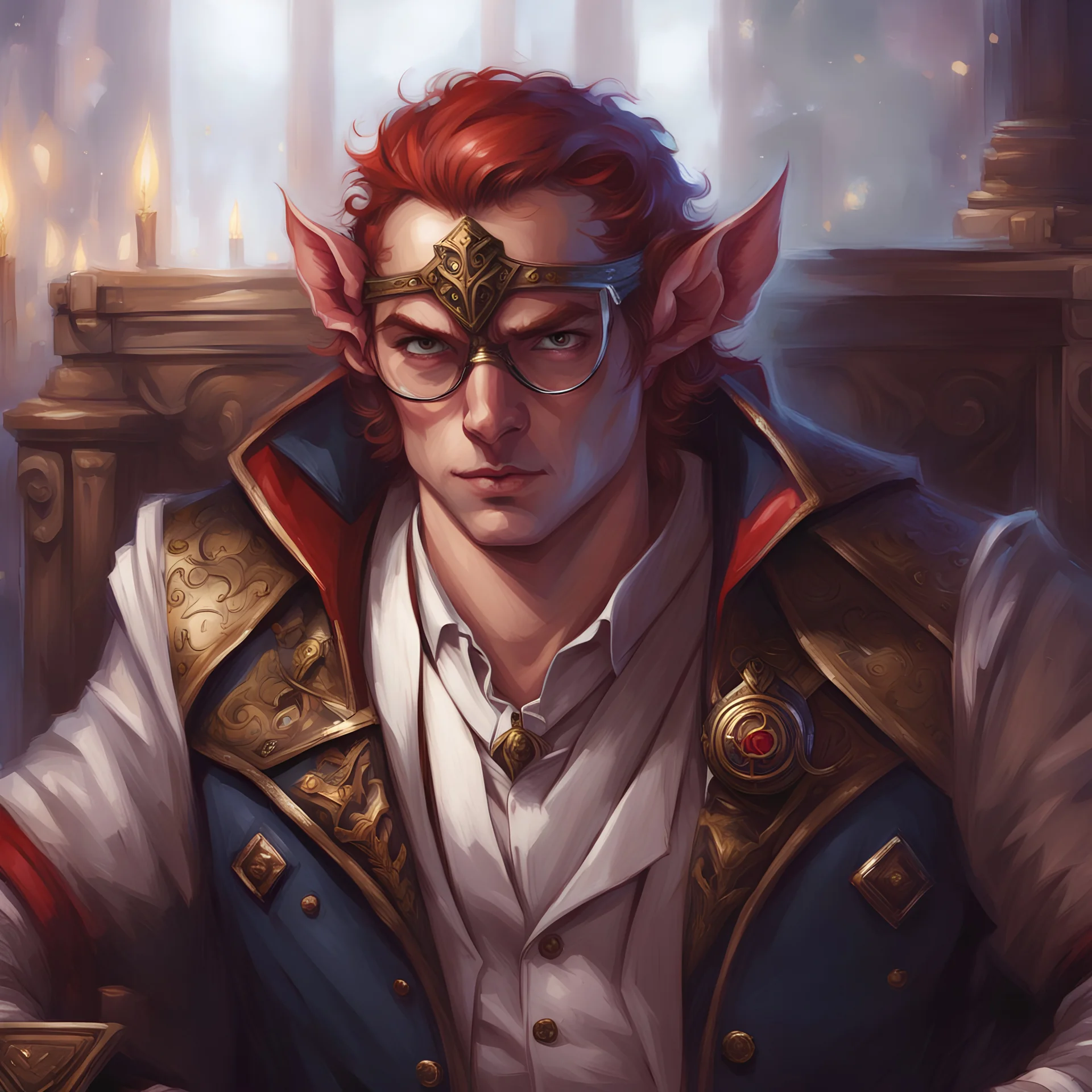 DnD Fantasy Red Teifling in CEO Buisness Tuxedo