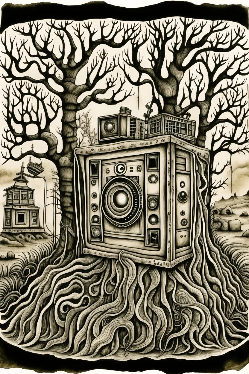 the square root of time; Camera Obscura; Neo-Surrealism; Dada; Ink Wash on Camouflage