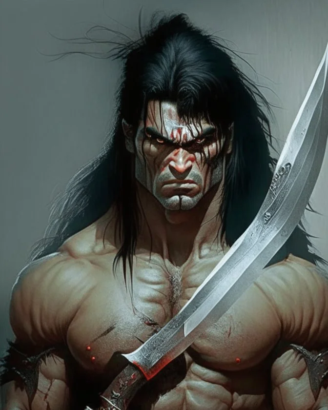 human berserker meaty black hair longsword