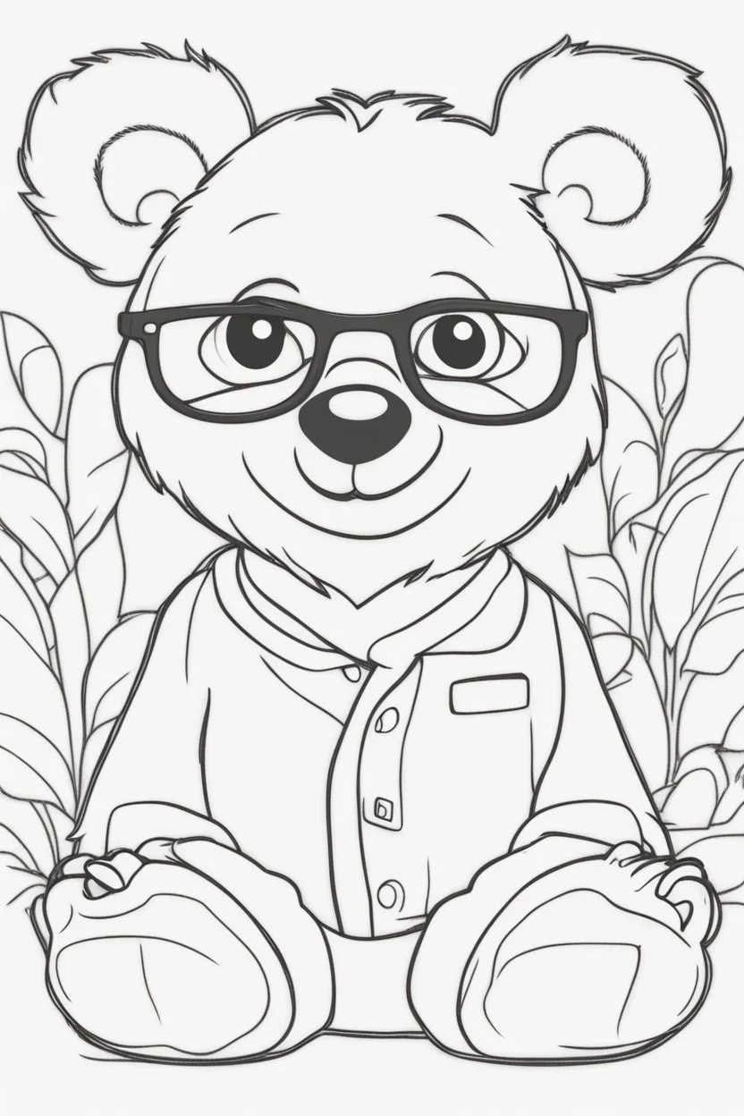 Outline art for cute coloring pages with bear with glasses, full body, white background, sketch style, only use outline, clean line art, no shadows and clear and well outlined.