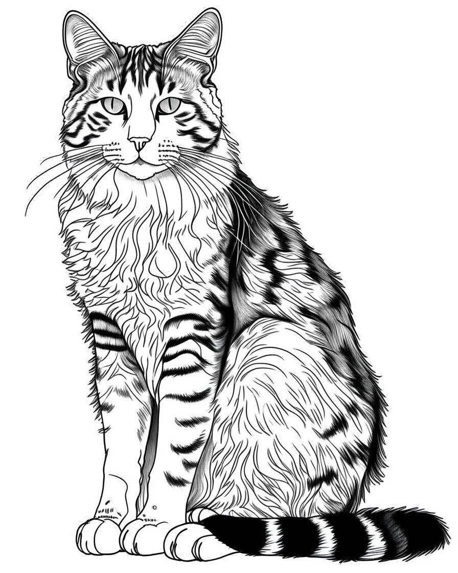 real massive Cat, coloring image , full body (((((white background))))), only use an outline., real style, line art, white color, clean line art, white background, Sketch style