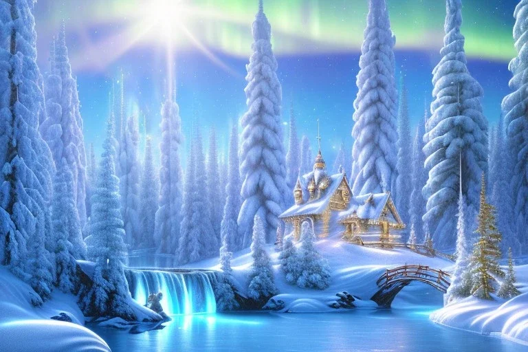  white and gold crystal background，waterfall, winter snow flakessnow, northern Lights, full of details, smooth, bright sunshine，soft light atmosphere, light effect，vaporwave colorful, concept art, smooth, extremely sharp detail, finely tuned detail, ultra high definition, 8 k, unreal engine 5, ultra sharp focus