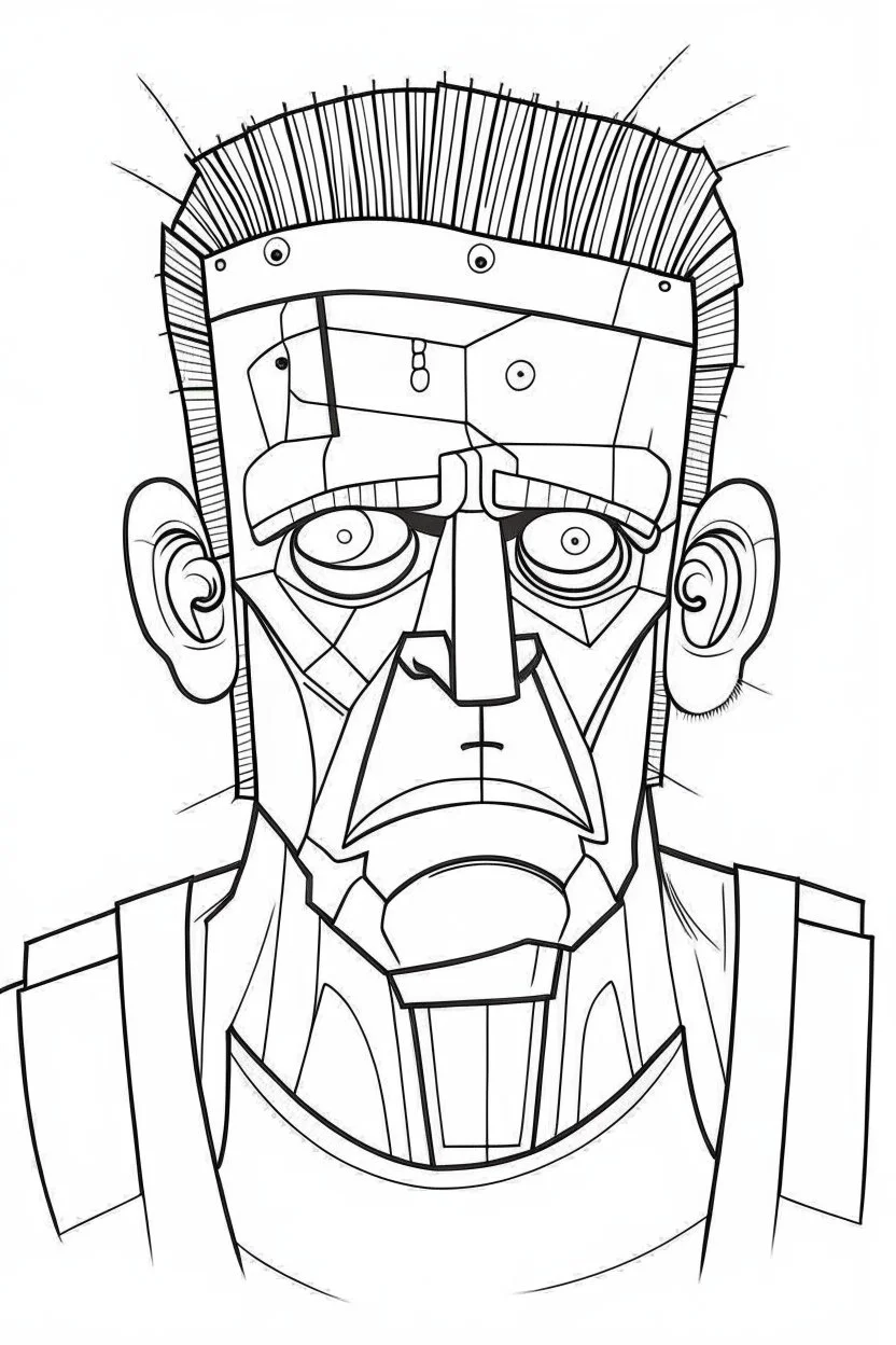 A Frankenstein. Outline, sketch style, only use outline, mandala style, clean line art, white background, no shadows, no clear wall, coloring page.