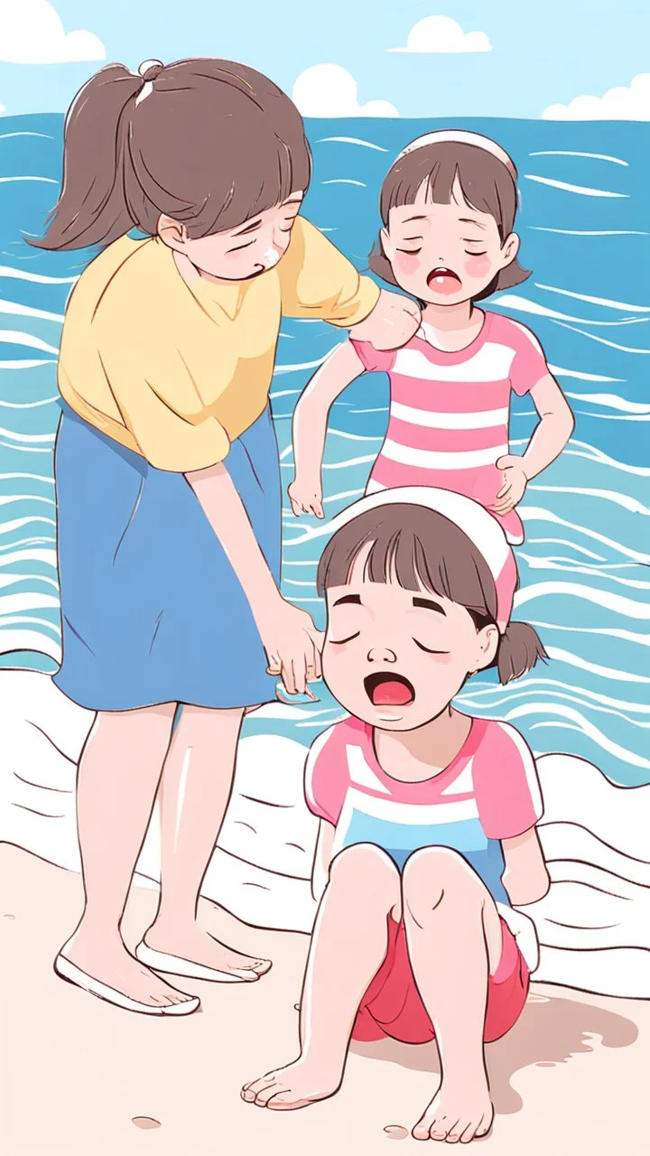 The little girl was crying because she had lost her ball in the ocean