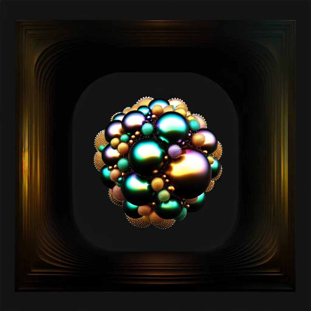 a mandelbulb 3d fractal made of metallic random color iso spheres a pertty artistc background