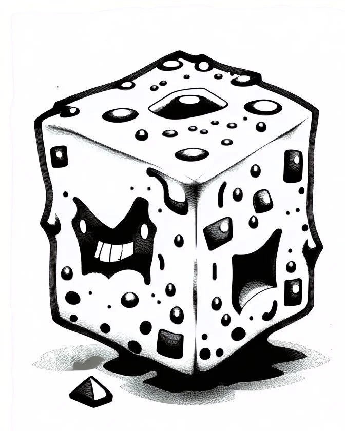 slime cube black and white sketch art rpg