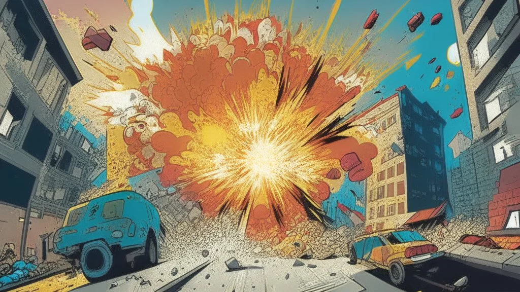 Explosion of color in city, comic style