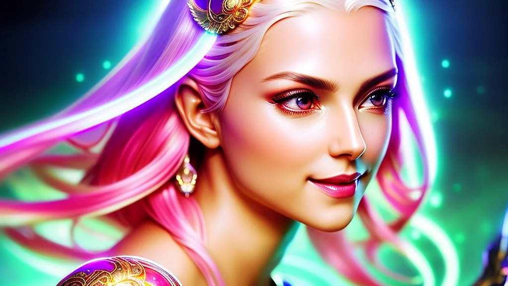 Lexica Aperture v2 Hyper detailed ultra sharp, trending on artstation, vibrant aesthetic, smiling blonde ethereal subtle (((smiling)))+++ luminous heavenly asian goddess, angel, extra-terestrial, wide crystaline eyes, colorful, psychedelic, ornate, intricate, digital painting, concept art, smooth, sharp focus, illustration, not human anthropomorphic alien cyborg, art by artgerm and greg rutkowski, louis royo, salvador dali, 8 k, unreal engine 4