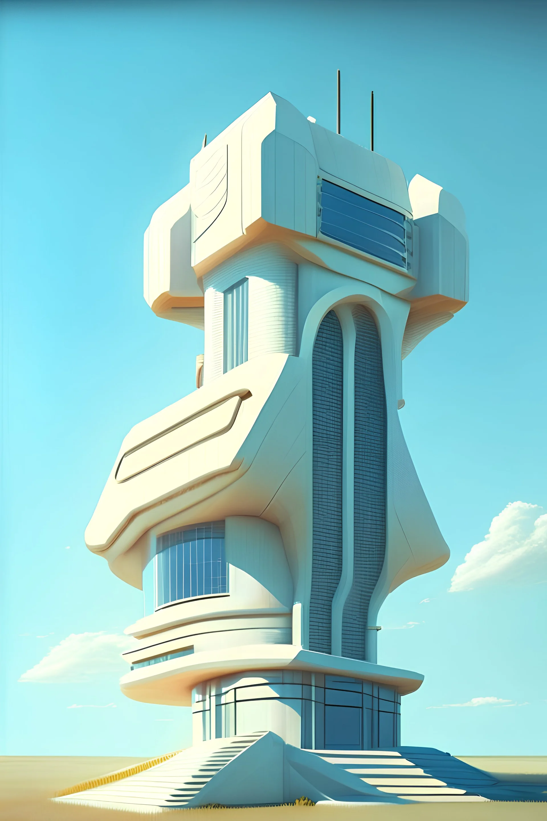 a futuristic house on a pilaster on a sunny day