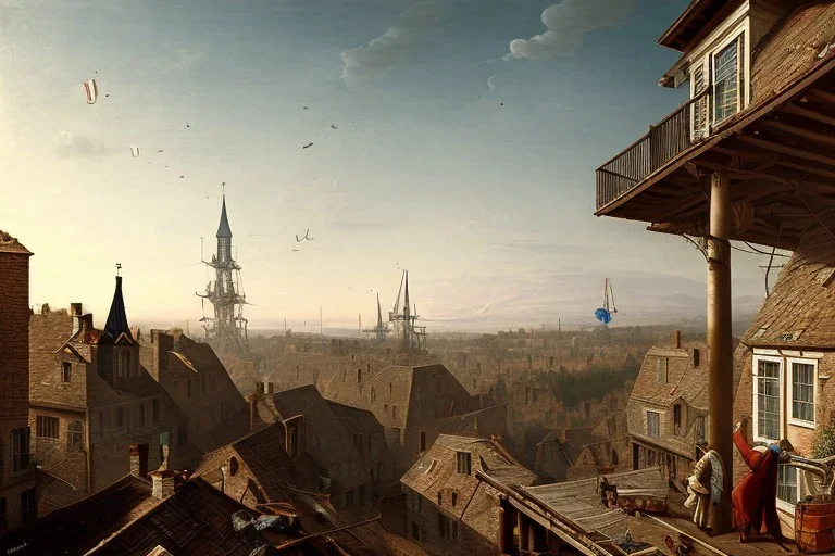 Assassin running on a roof, 1800, industrial revolution, hooded man