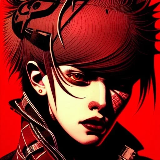 beautiful punk girl, hyper detailed, hyperdetailed, intricately detailed, illustration by <kilian eng> <Yoji Shinkawa>, darkred tones,