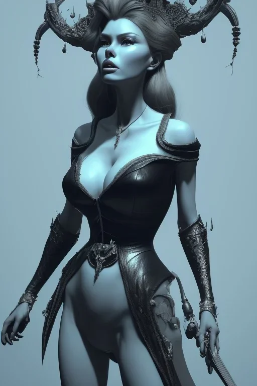 Brigitte Bardot as evil queen in black leather, leather, busty, cleavage, angry, stern look. character design by cory loftis, fenghua zhong, ryohei hase, ismail inceoglu and ruan jia. unreal engine 5, artistic lighting, highly detailed, photorealistic, fantasy.