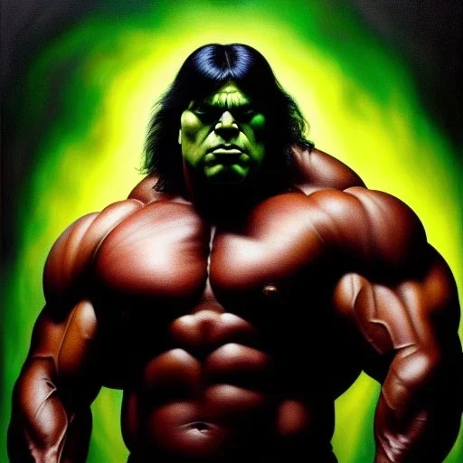 Ultra detailed fullbody Portrait in oil on canvas of Titan Hulk, extremely detailed digital painting, extremely detailed face,crystal clear Big Glowing eyes, mystical colors ,perfectly centered image, perfect composition, rim light, beautiful lighting, 8k, stunning scene, raytracing, anatomically correct, in the style of robert e howard and Ken Kelley and Ohrai Noriyoshi and Simon Bisley and tomzj1