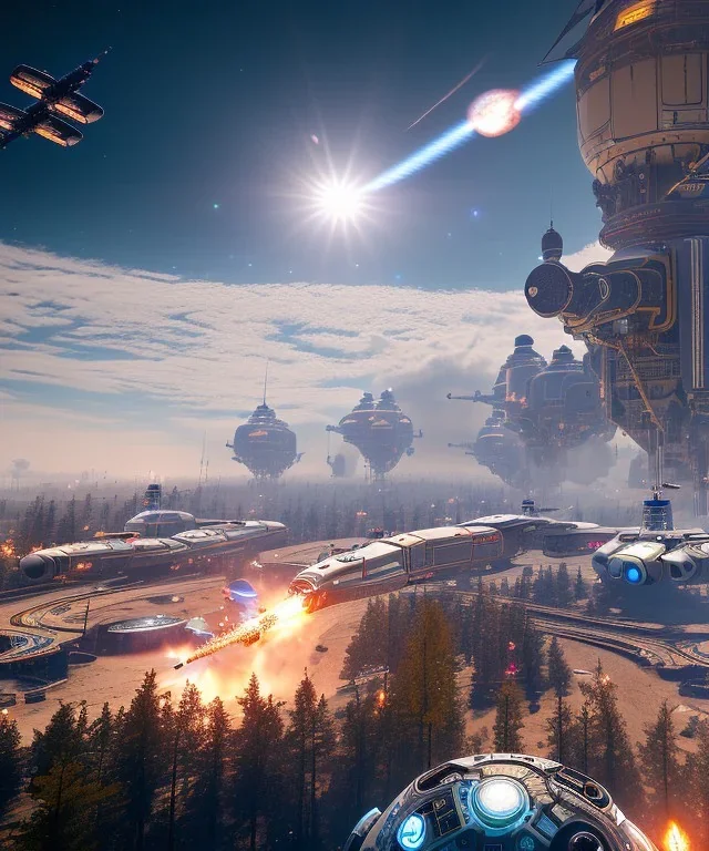 Cyborg space colony |mdjrny-v4 style| symetric| robot | warfare | space | wide angle| intricate detailed| hyperrealistic| cinematic lighting| cinematic colors|hdr | unreal engine