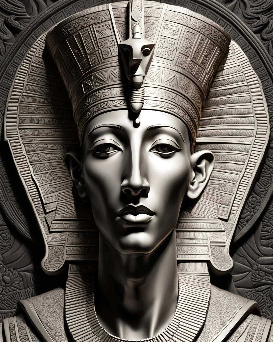 Illustrative sketch of Pharaoh Akhenaten, front view, ultra quality, hyper detailed, maximalist, 8k