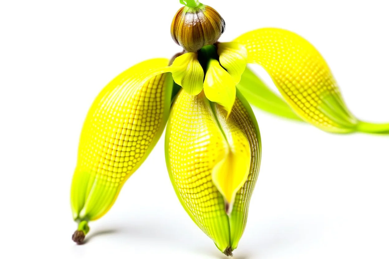 yellow lady slipper flower centeredon a white background