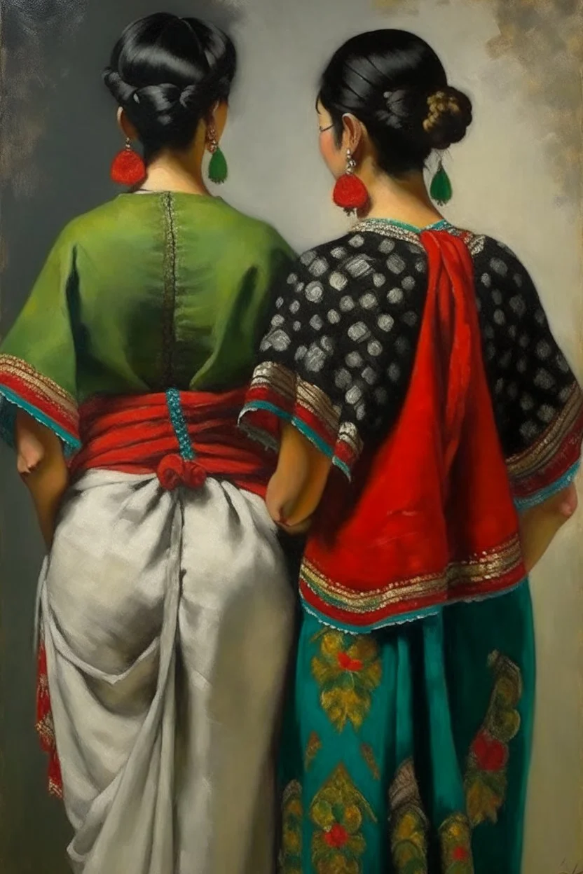 2 mexican woman painting neoclassism standing from the back