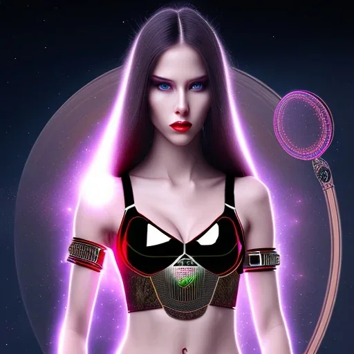 long black hair lady warrior bra with laser blade on Saturn