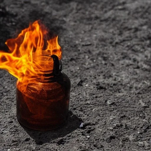 fire with shadow in the old bottle with water