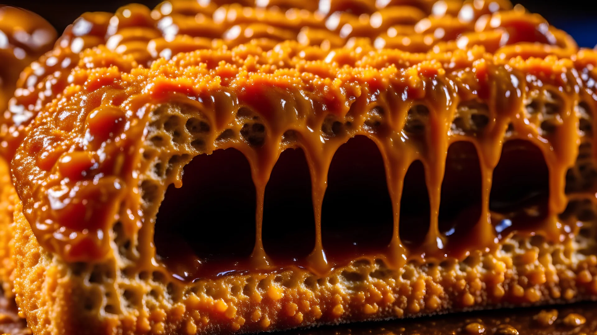 breakfast abnormal of future, bread with "Dulce de Leche", intricate, 8k, macro photography,