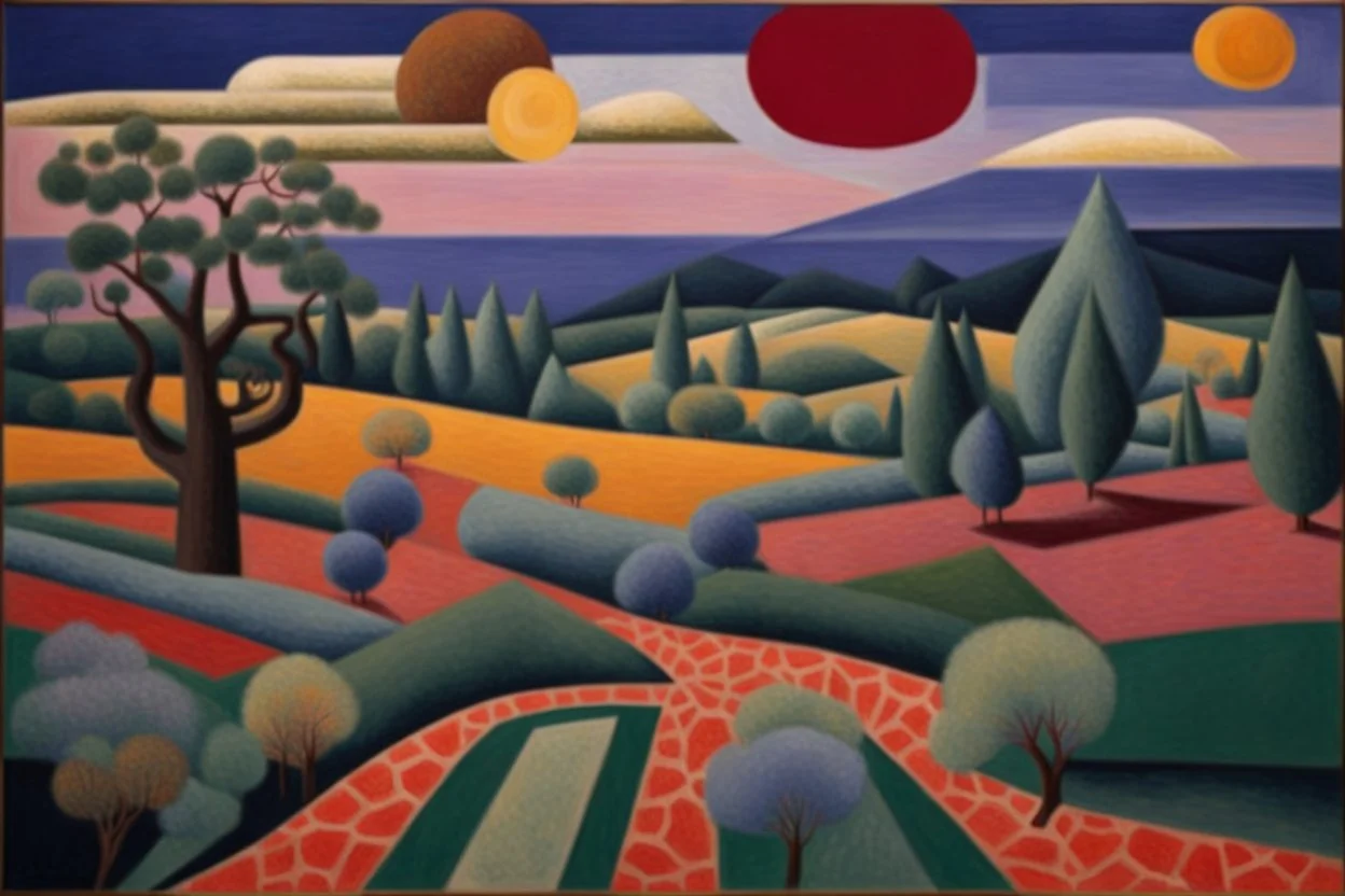 a landscape by artist "Gino Severini",by artist "Betye Saar",by artist "Mark Rothko"