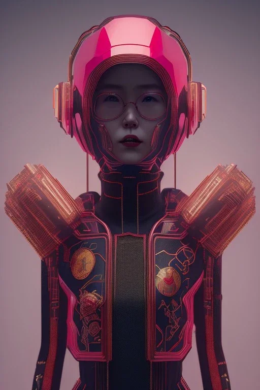 MCU Portrait, Front image. cyberpunk Asian sweet woman, pink short hair. Ceramic rabbit mask, latex suit. Red, black, gold, color. Punk style. highly detailed, concept art, smooth, unreal engine 5, god rays, ray tracing, RTX, lumen lighting, ultra detail, volumetric lighting, 3d, finely drawn, high definition, high resolution.