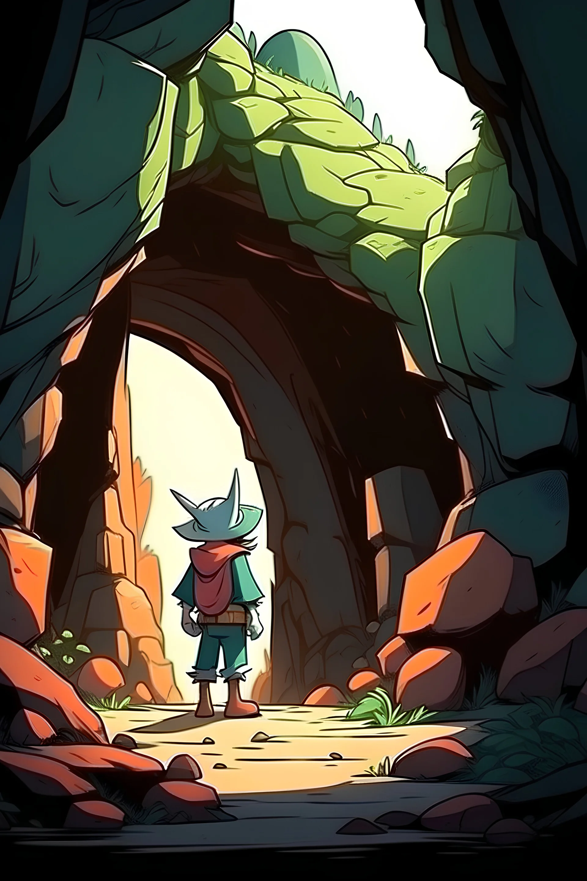 Adventure Time Style Art, Kobold standing outside a cave entrance