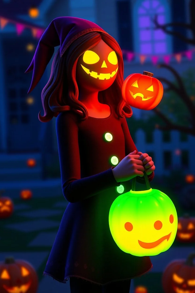 Glow in the dark Halloween trick or treater girl in The Sims 4