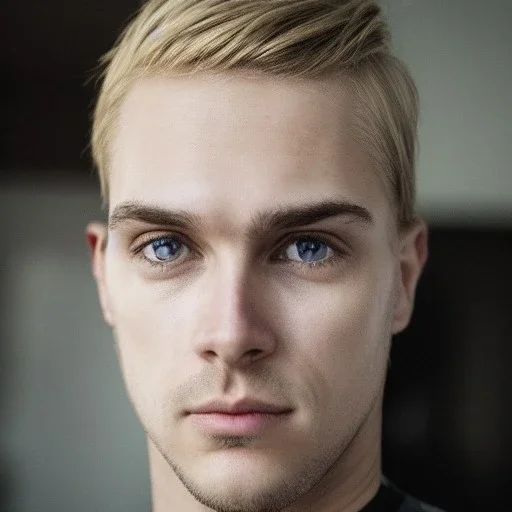 Detailled man with dark brown eyes and blond hair