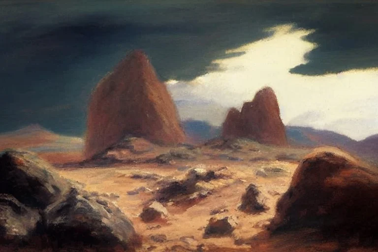 Clouds, mountains, distant mountains, vegetations, sand, desert, rocks, philip wilson steer impressionism paintings