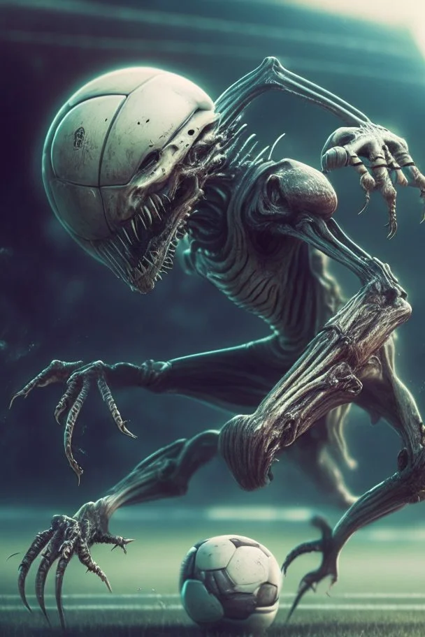 Alien playing football ,highly detailed, artstation, sharp focus,4k