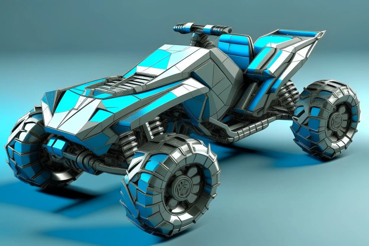 lowpoly highly symmetric metallic tracked atv