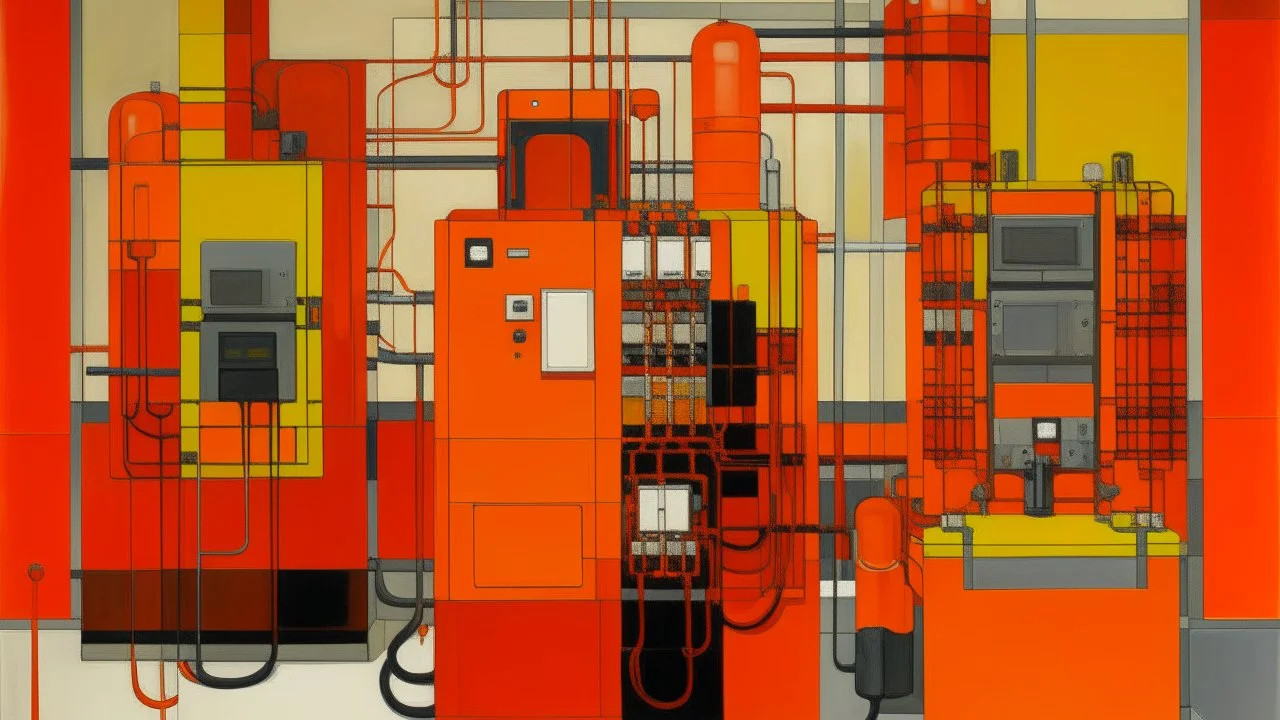 An orange electrical plant painted by Piet Mondrian