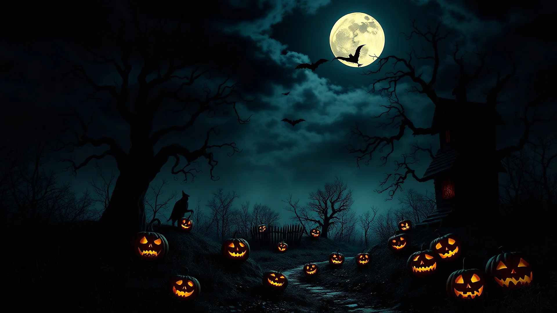 scary Halloween scene, full moon, night, 8k, high quality, trending art, trending on artstation, sharp focus, studio photo, intricate details, highly detailed, by tim burton