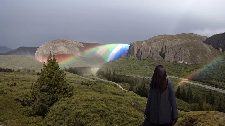 Doctors Without Borders provides immediate medical aid during humanitarian emergencies.Rainbow symbol of peace up on the sky,Photo-realistic scene ,desolate, standing on a jagged cliff, overlooking turbulent, inky black ,A storm brews in the distance, with dark, ominous clouds gathering, powerful beam pierces the darkness, and within its light, ethereal shadows of shipwrecked souls can be seen, their translucent forms forever searching for a way home.