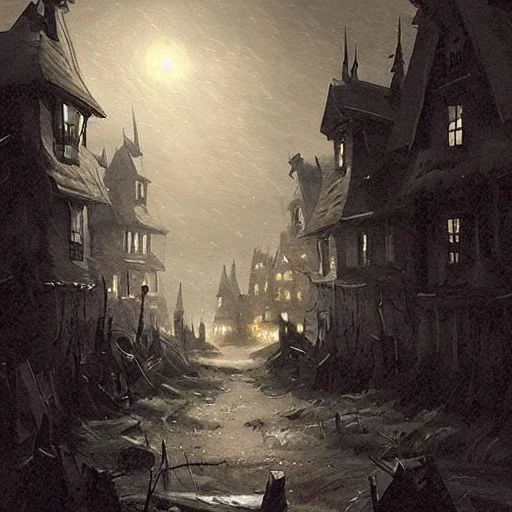 dark village in canada a storm is coming , ambient lighting, horror art, in the style of greg rutkowski,