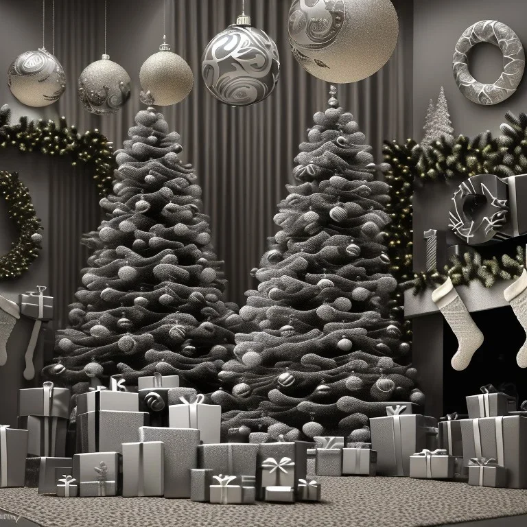 christmas ambience, black and white, african, kente, clothing, african patterns, thread, embroidery, cinema 4d render, high detail