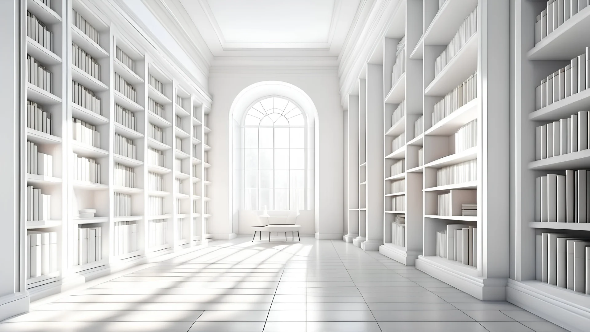 New white library interior with sunlight. Decor and desing concept. 3D Rendering