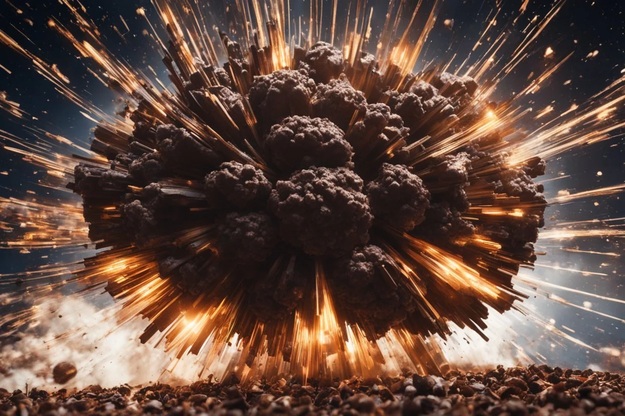 Atomic explosion, made of chocolate, ULTRA REALISTIC, details, intricate detail, professional lighting, film lighting, 35mm, anamorphic, lightroom, cinematography, bokeh, lens flare, film grain, hdr10, 8k, Roger Deakins, incredibly detailed, reflect, sharpen