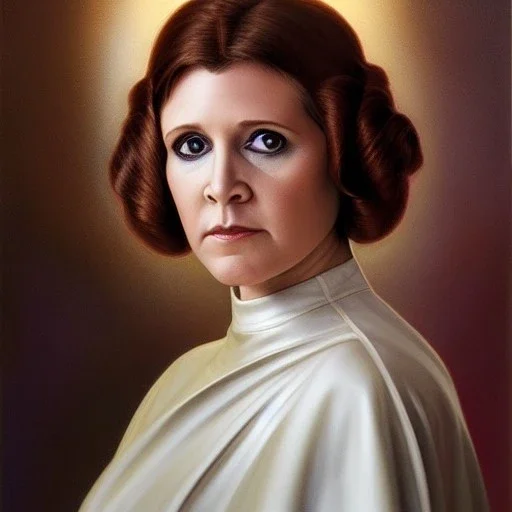 [[extrem stunning photorealistic Carrie Fisher as Princess Leia]] :: [[photorealistic brown eyes, short hair, head and shoulders portrait, 8k resolution photorealistic portrait by Greg Rutkowski, Artgerm, WLOP, Alphonse Mucha, dynamic lighting, hyperdetailed, intricately detailed, triadic colors]]