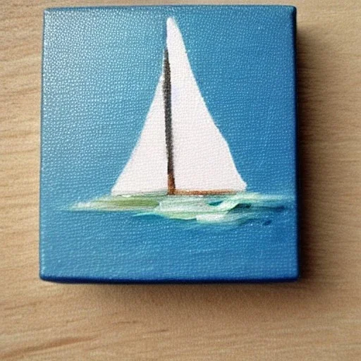 tiny oil painting of tiny sailboat, tiny white canvas, tiny white frame, melancholy, tender, moody, vintage, delicate arrangement, beautiful composition, etsy, aesthetic layout, plain solid white background