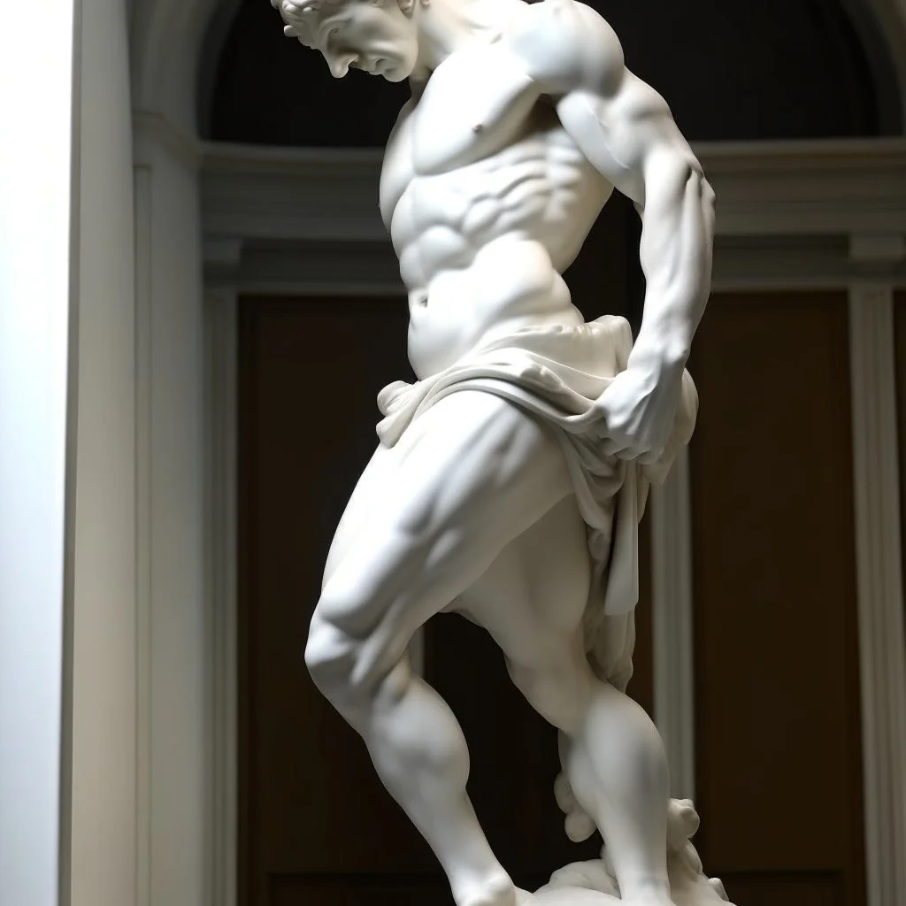 person, showering, whole body, facing front, waist down, in style of michelangelo