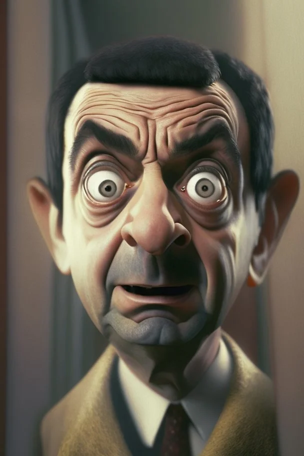 photorealistic, mr bean as jack in "shining", trending art, 8k, depth of field, volumetric fog