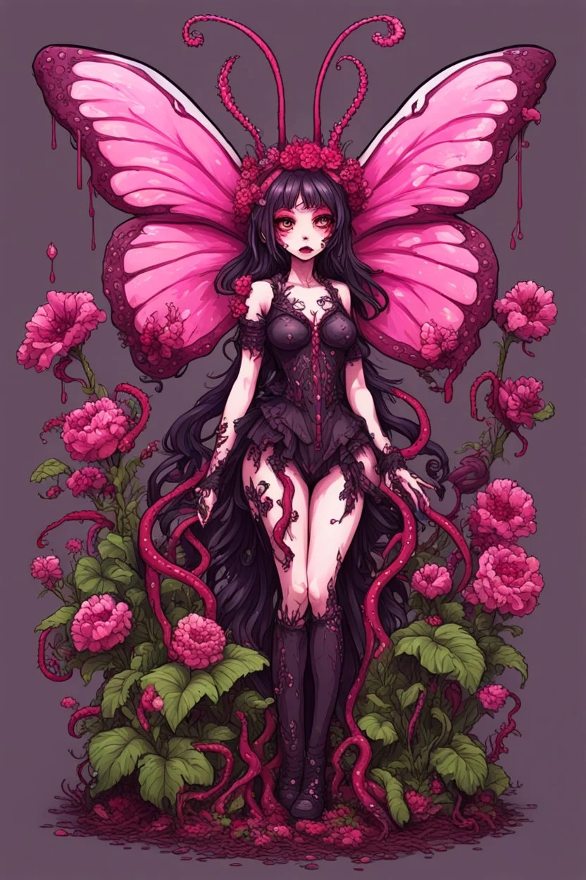 8bits, pixel art, butterfly, highly detailed, pink, rabbit, blood, scythe, goth woman, leaning pose, full body, squid, intricate detail , plants, wildflower, nest, octopus, fly,Demon girl, creepy, horrifying, sinister, sparks out her mind, rare pose, sparks around,enchanted girl with cyberkatana,darkred slime Goth girl,