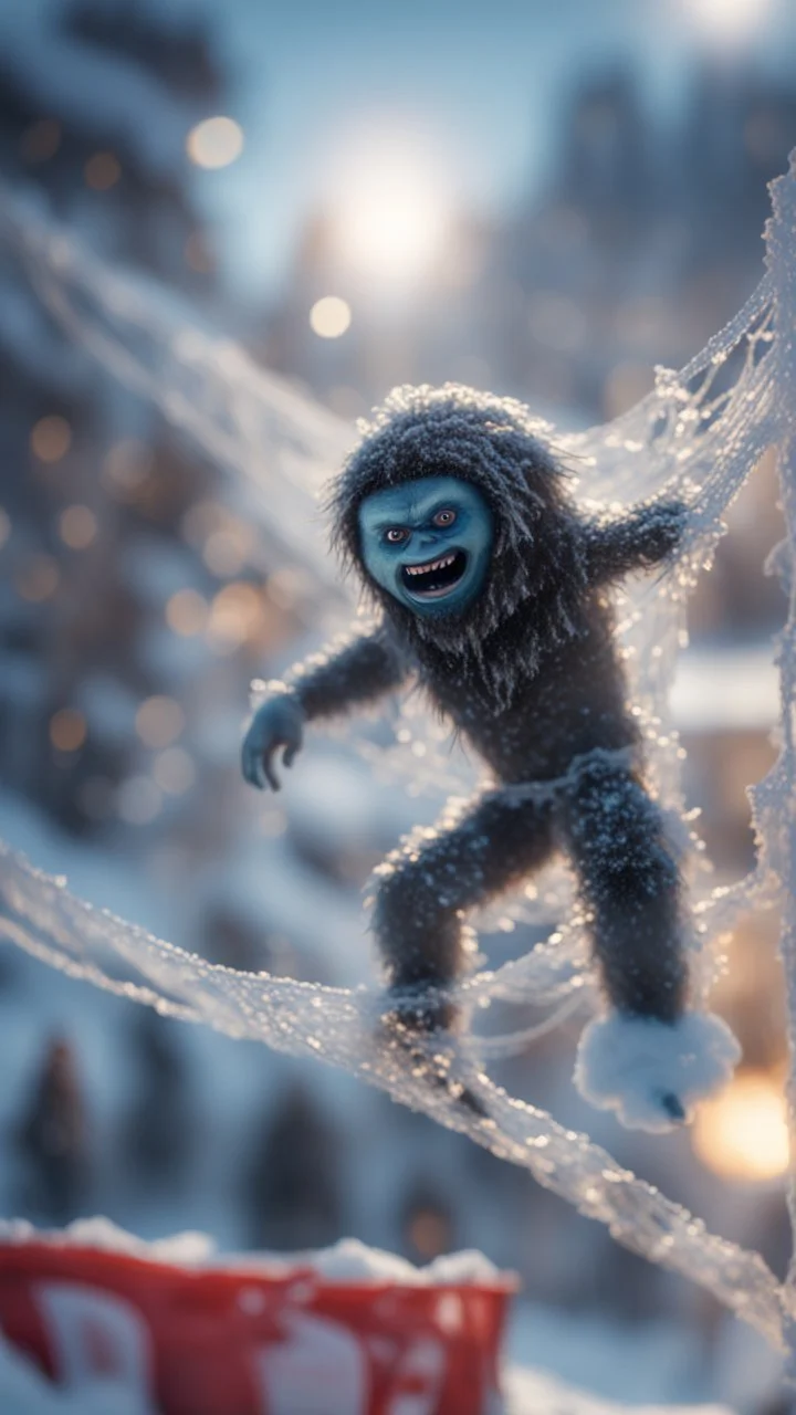 yeti god with ski mask caught frozen in net, bokeh like f/0.8, tilt-shift lens 8k, high detail, smooth render, down-light, unreal engine, prize winning