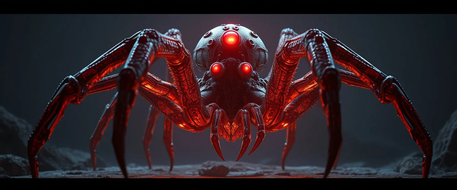 spider human, eight limbs, 6 eyes, 8k 3D, VRAY, concept art, hyperrealism ,photorealism, digital illustration ,Unreal Engine, elaborate, dystopian, detailed retro horror masterpiece, by hr giger