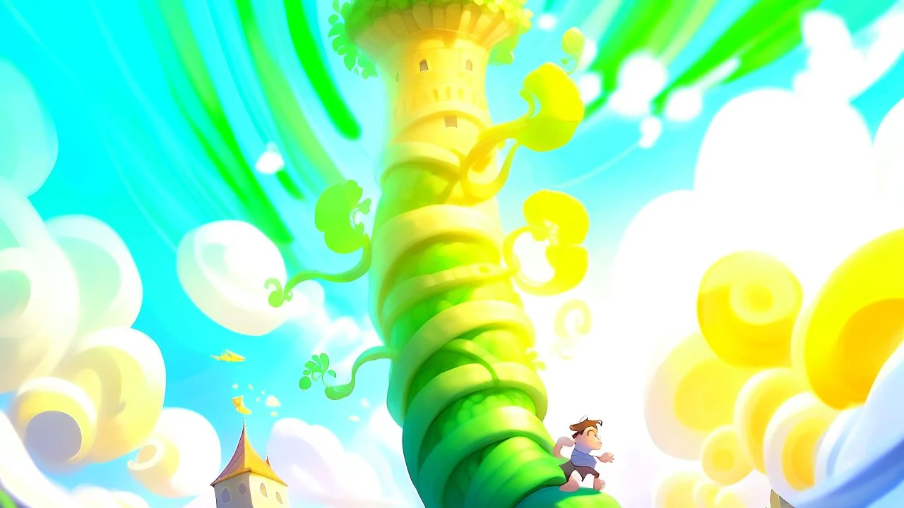 Fantasy digital illustration: huge, tall, colossal beanstalk reaching the sky