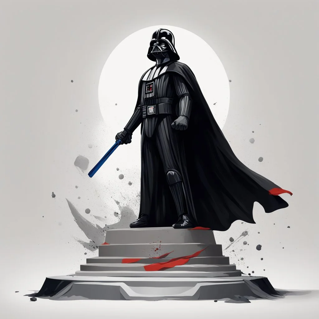 Create a beautiful illustration that showcases Darth Vader, adorned in his iconic black cape, standing triumphantly on the highest Olympic podium as the undisputed champion. Set this scene against a white background.